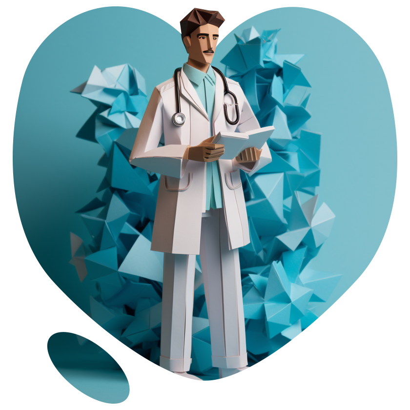 Lekarz na tle origami – ikona symbolizująca konsultacje medyczne